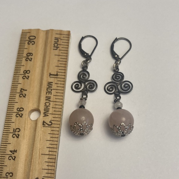 Light Pale Pink Scroll Earrings - Picture 3 of 14